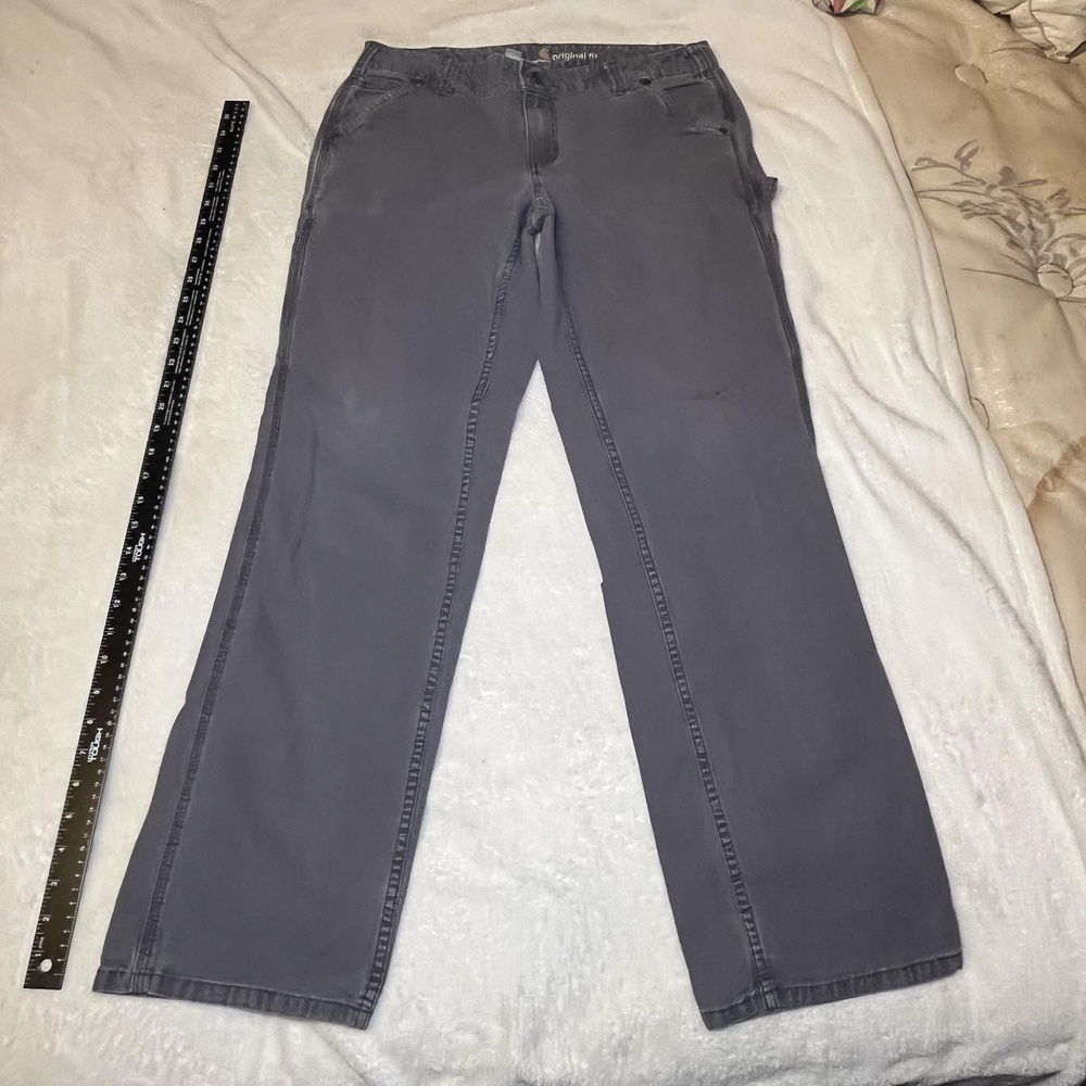 Carhartt Pants Women 12 Tall Gray Carpenter Stretch Twill Pockets Workwear